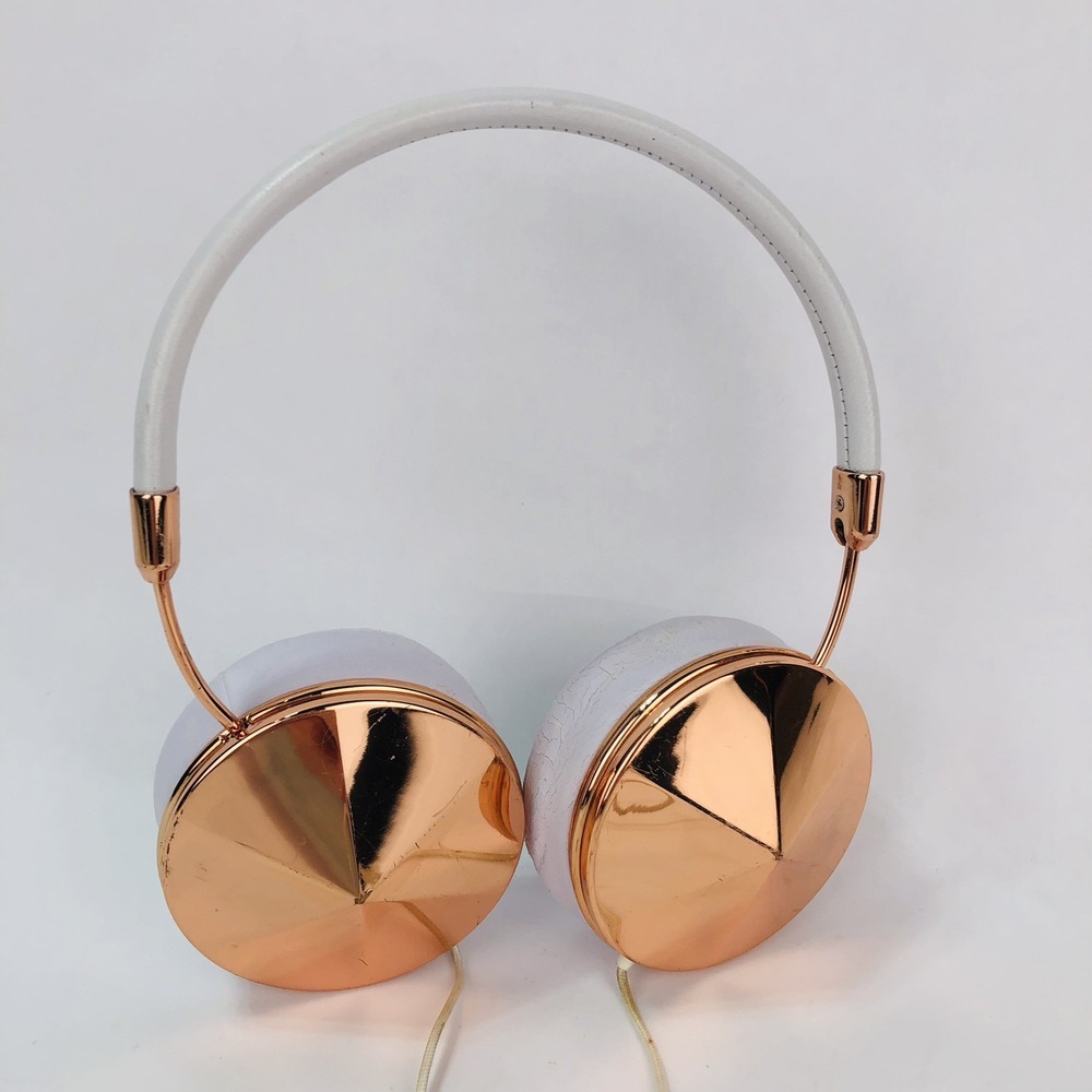 Frends Taylor White Leather Over-the-Ear Wired Headphones Rose Gold TESTED